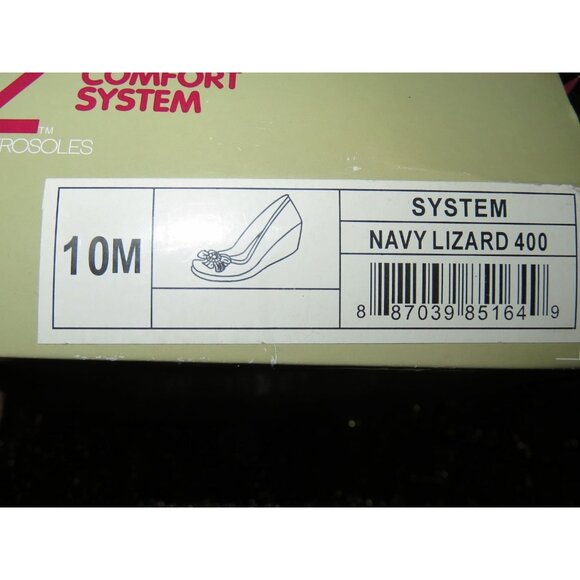 AEROSOLES A2 Navy Lizard Embossed Leather Flower Embellished Wedges size 10 beyo - Picture 10 of 11